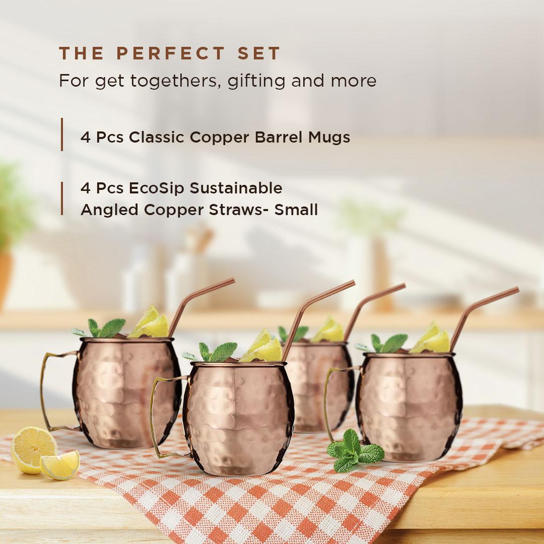 Pack of 04 Barrel Mugs + 04 Angled Straws (S)
